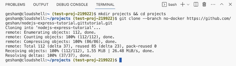 Create projects folder and clone the GitHub repository using HTTPs