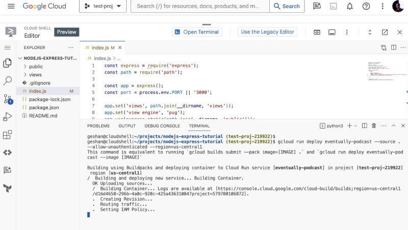 Start deploying the code to Google Cloud Run from source which used Buildpacks