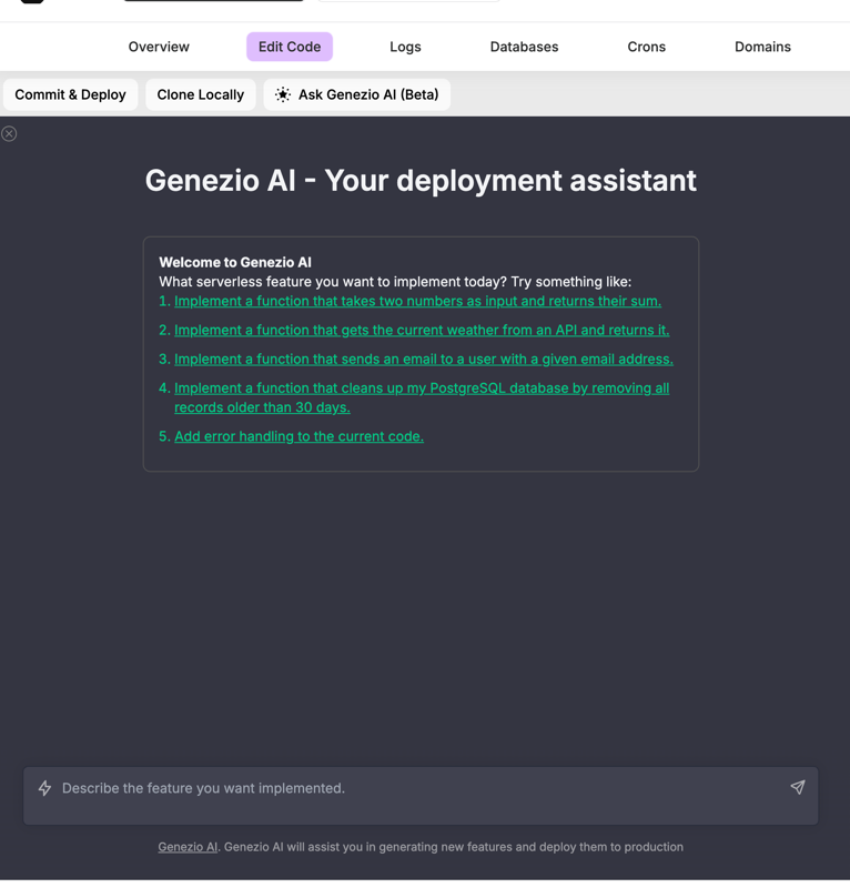 Chat with Genezio Ai