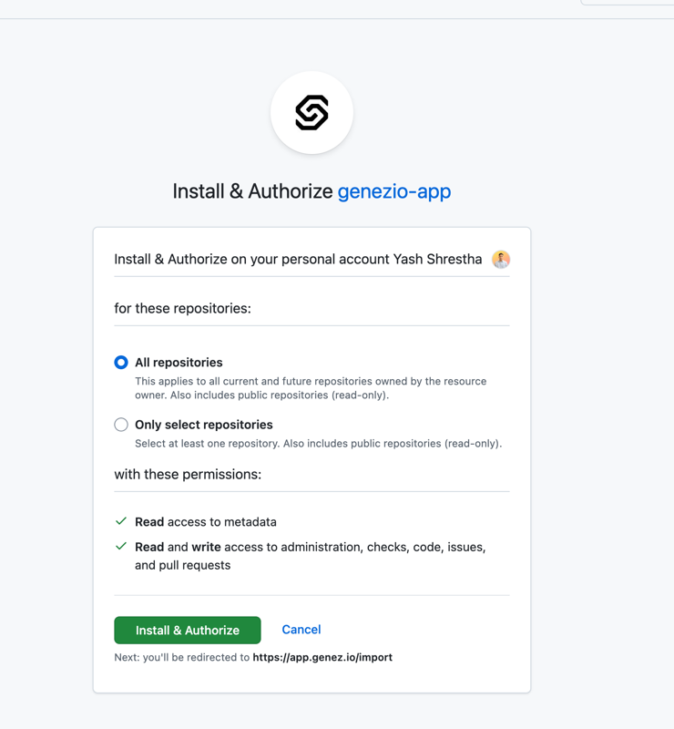 Connect Genezio to github