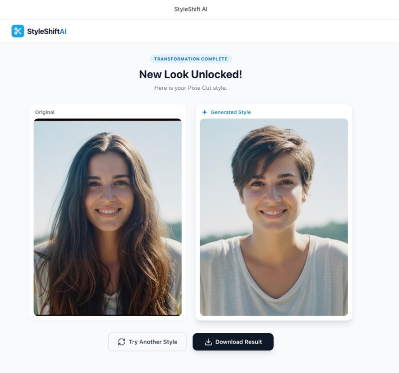 Hair style changer app generated with Gemini 3 on Google AI Studio working on a female photo