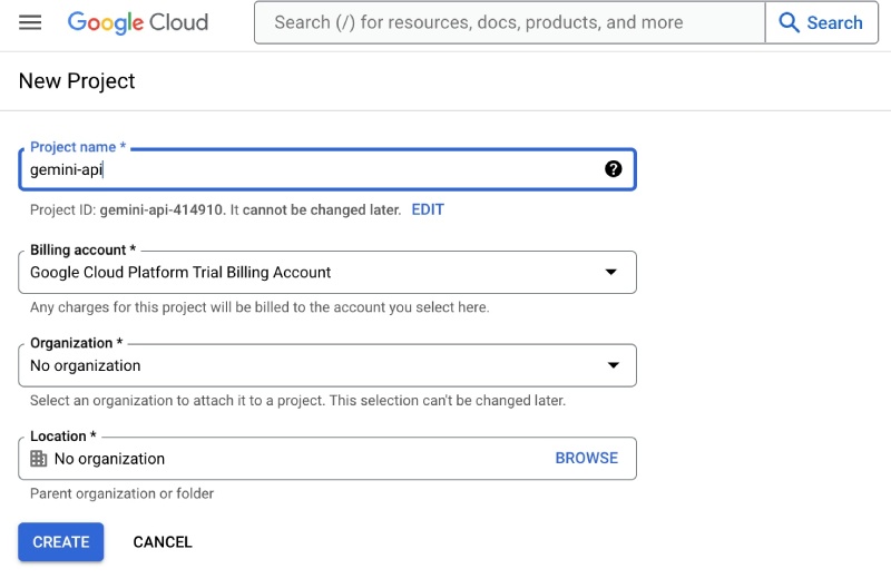 Create a new GCP project