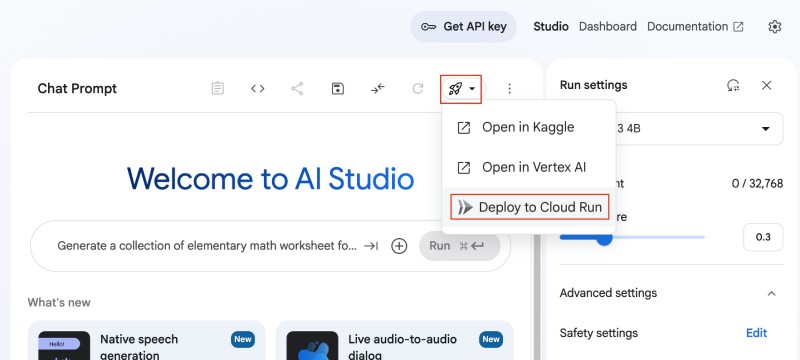 Deploy Gemma 3 to Google Cloud Run from AI Studio