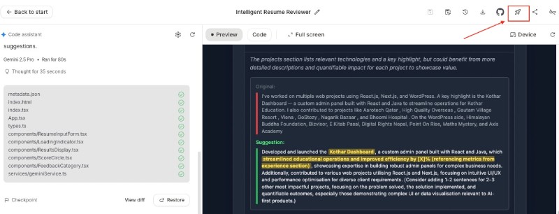 Google AI Studio deploy app button