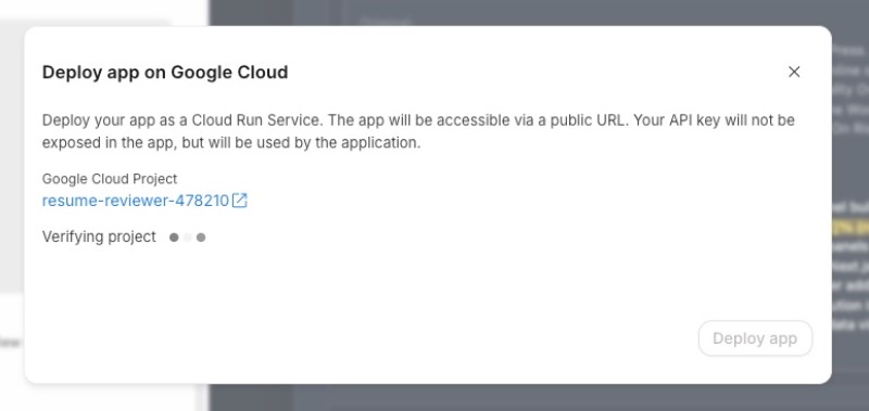 Google AI Studio deploying resume reviewer app