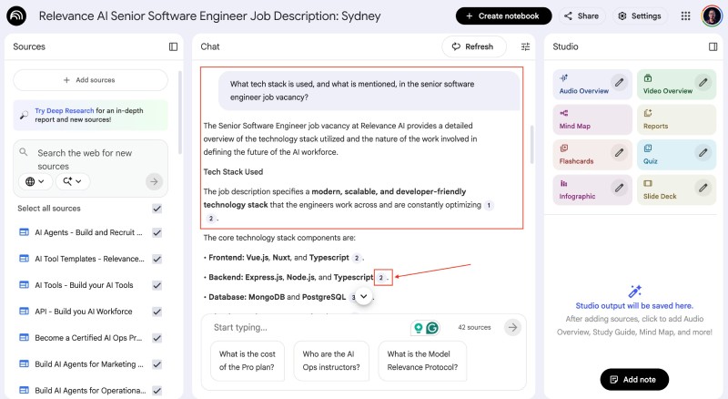 NotebookLM answering questions with citations