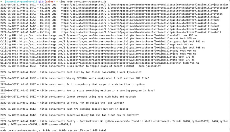 Javascript promise.all concurrent calls to the endpoints