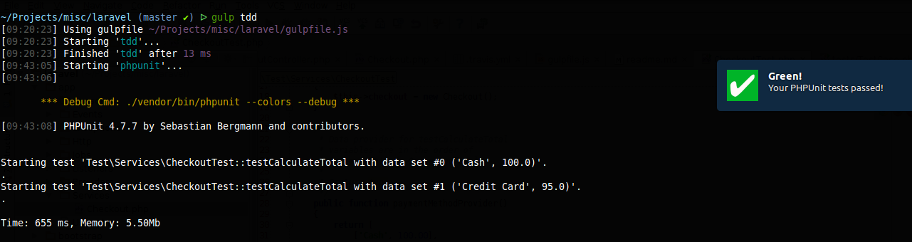 Handy gulp tdd for Laravel