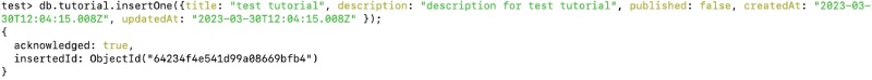 MongoDB shell Insert one Tutorial output
