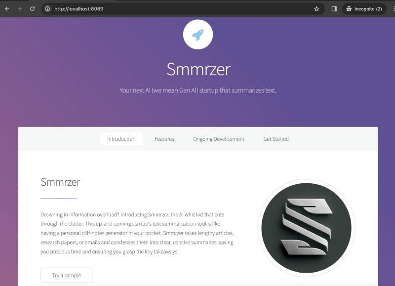 Summarizer static site running a simple Nginx Docker compose example with single container