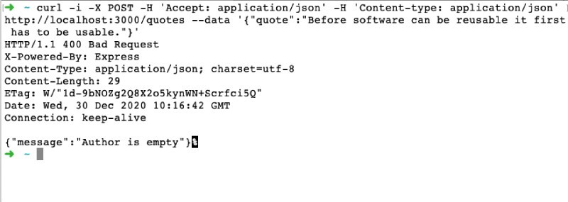 Creating a quote without author will give a validation error