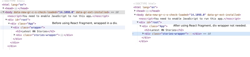 Making the HTML simpler by using React fragments